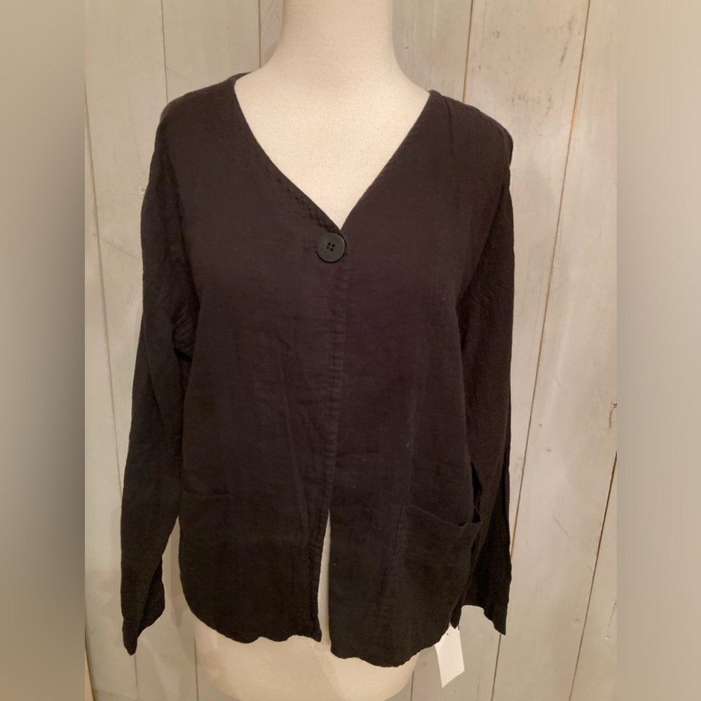 Eileen Fisher black Organic cotton one button jacket/overpiece. Sz-S 
